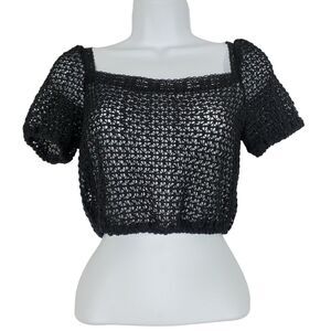 Nightcap Swimwear Womens Beach Knit Crop Top Small Medium S/M Black Crochet NEW